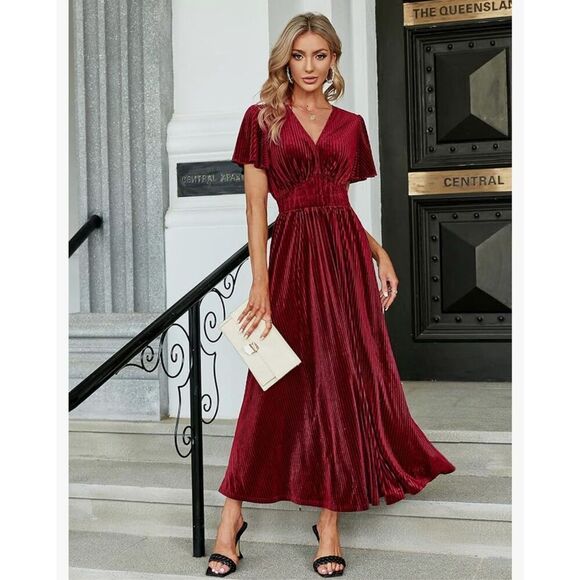 NEW Simplee Maxi Ribbed Flowy Wedding Guest Dress L - Picture 5 of 5